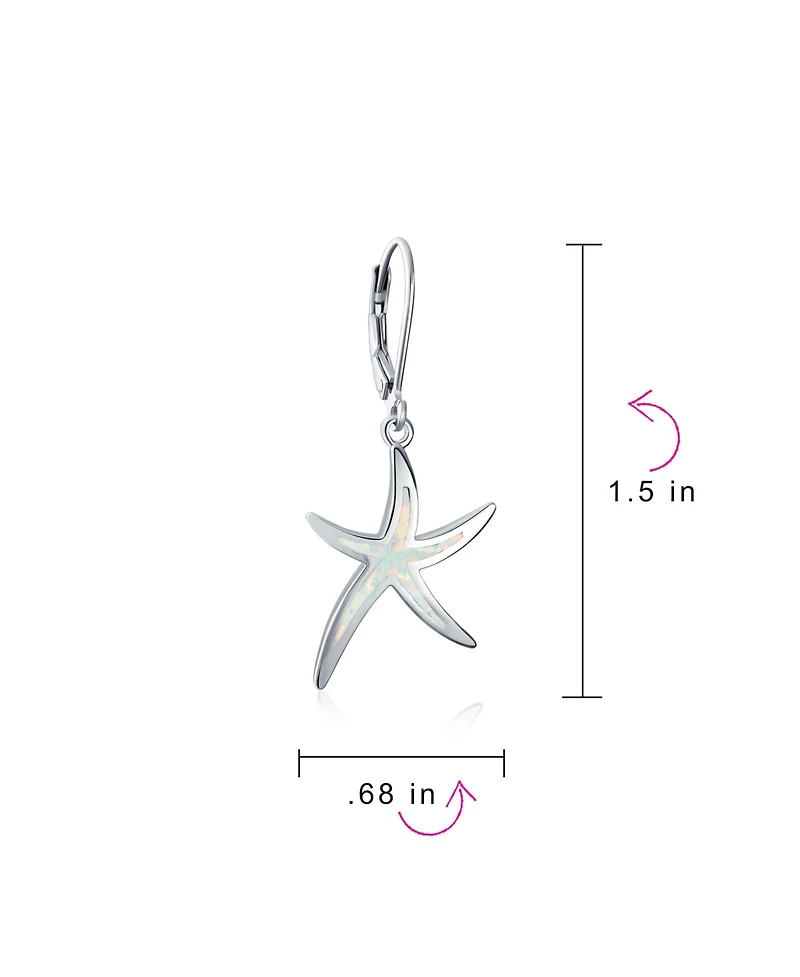 Bling Jewelry Nautical Aquatic Tropical Beach Vacation Iridescent Created Opal Inlay Starfish Dangle Drop Lever back Earrings Sterling Silver