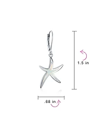 Bling Jewelry Nautical Aquatic Tropical Beach Vacation Iridescent Created Opal Inlay Starfish Dangle Drop Lever back Earrings Sterling Silver