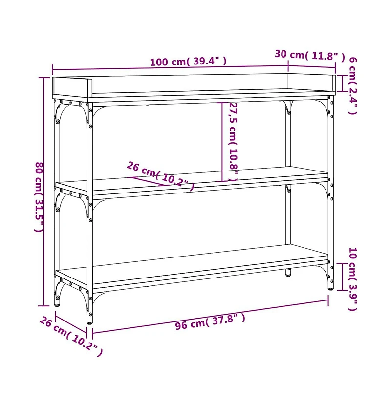 vidaXL Console Table with Shelves Smoked Oak 39.4"x11.8"x31.5"