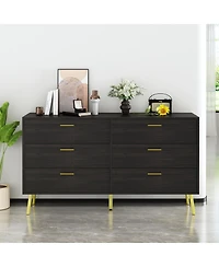 Homsee Black Wood Dresser Chest of Drawer With 6 Drawers