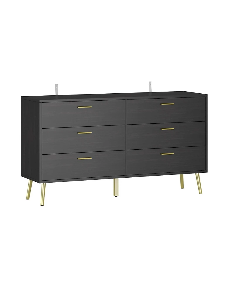 Homsee Black Wood Dresser Chest of Drawer With 6 Drawers