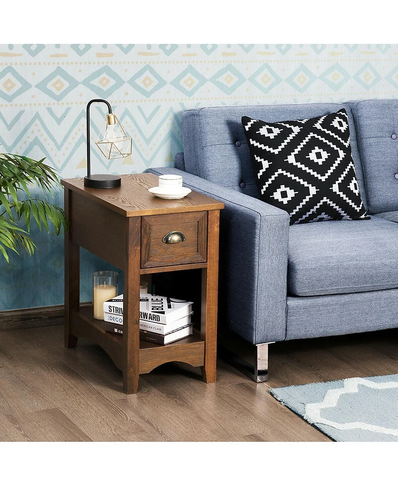 Gymax Contemporary Chair Side End Table Compact Table w/ Drawer Nightstand Tawny