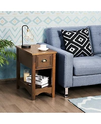 Gymax Contemporary Chair Side End Table Compact Table w/ Drawer Nightstand Tawny