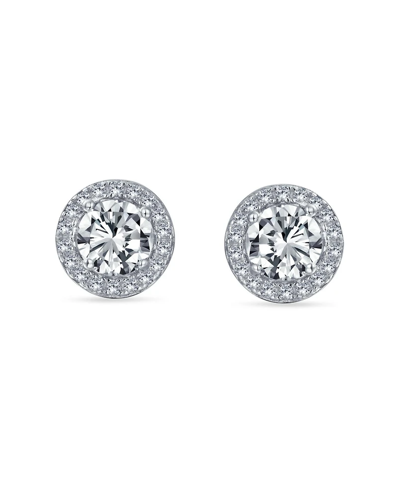 Bling Jewelry Pink Blue Green Purple 1CT Cubic Zirconia Round Circle Halo Solitaire Stud Earrings Rose Gold .925 Sterling Silver