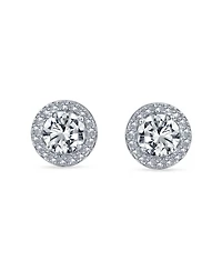 Bling Jewelry Pink Blue Green Purple 1CT Cubic Zirconia Round Circle Halo Solitaire Stud Earrings Rose Gold .925 Sterling Silver