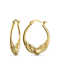 Bling Jewelry Spiritual Angelic Angel Wing Heart Hoop Earrings 14K Gold Plated .925 Sterling Silver .75 Inch Diameter