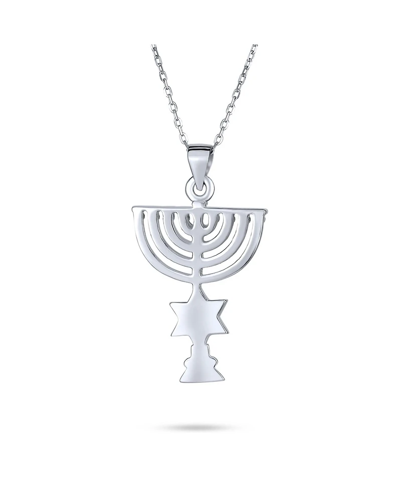 Bling Jewelry Created Blue Opal Religious Judaica Hanukkah Menorah Star Of David Pendant Necklace Bat Mitzvah Silver