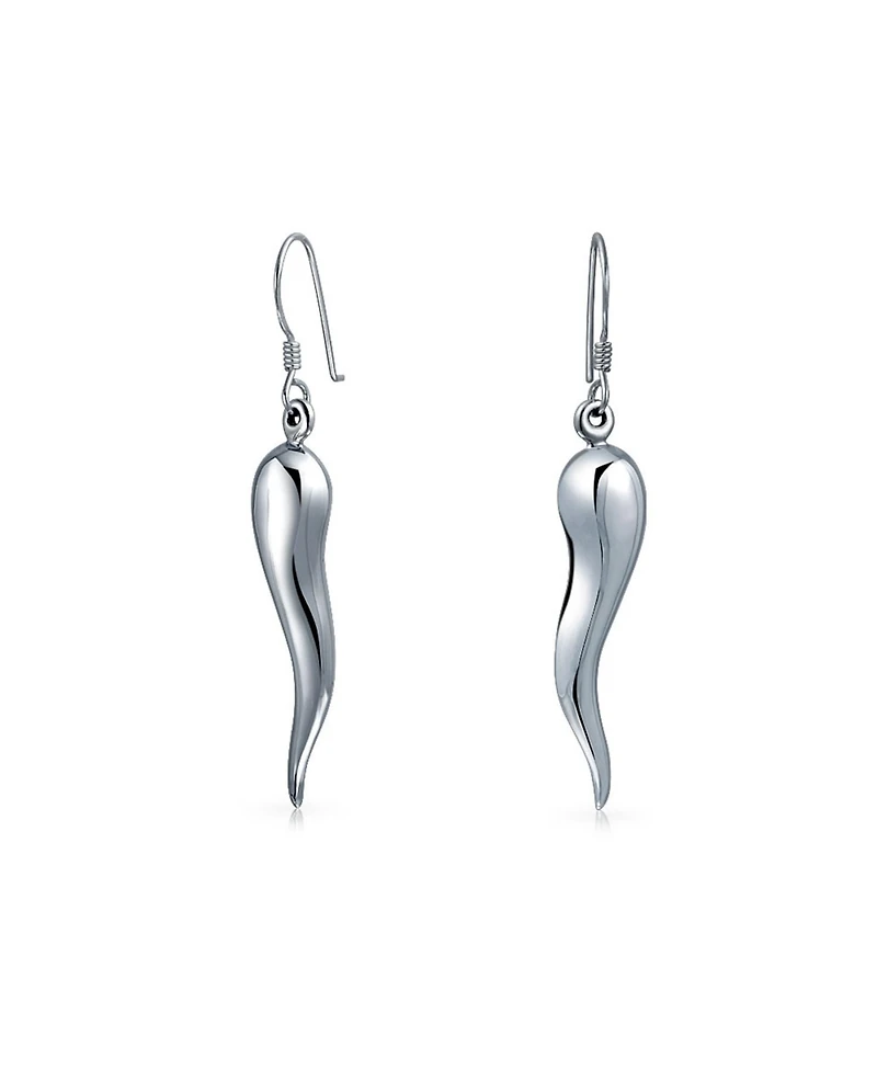 Bling Jewelry Lucky Italian Culture Horn Cornicello Style .925 Sterling Silver Dangle Earrings Finish
