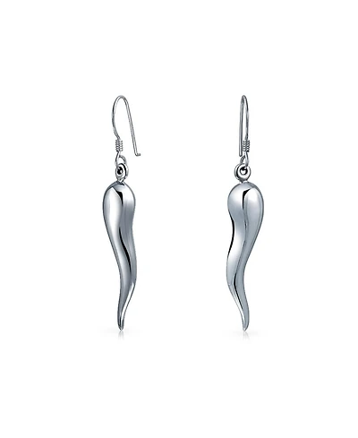 Bling Jewelry Lucky Italian Culture Horn Cornicello Style .925 Sterling Silver Dangle Earrings Finish