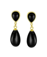 Bling Jewelry Double Teardrop Natural Stone Dangle Drop Earrings Gold Plated Sterling Silver