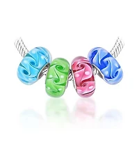 Bling Jewelry Murano Glass Multi Color Mix Bundle Set Of 4 Spacer Bead Fit European Ocean Wave Swirl Charm Bead .925 Sterling Silver Fits European Bra