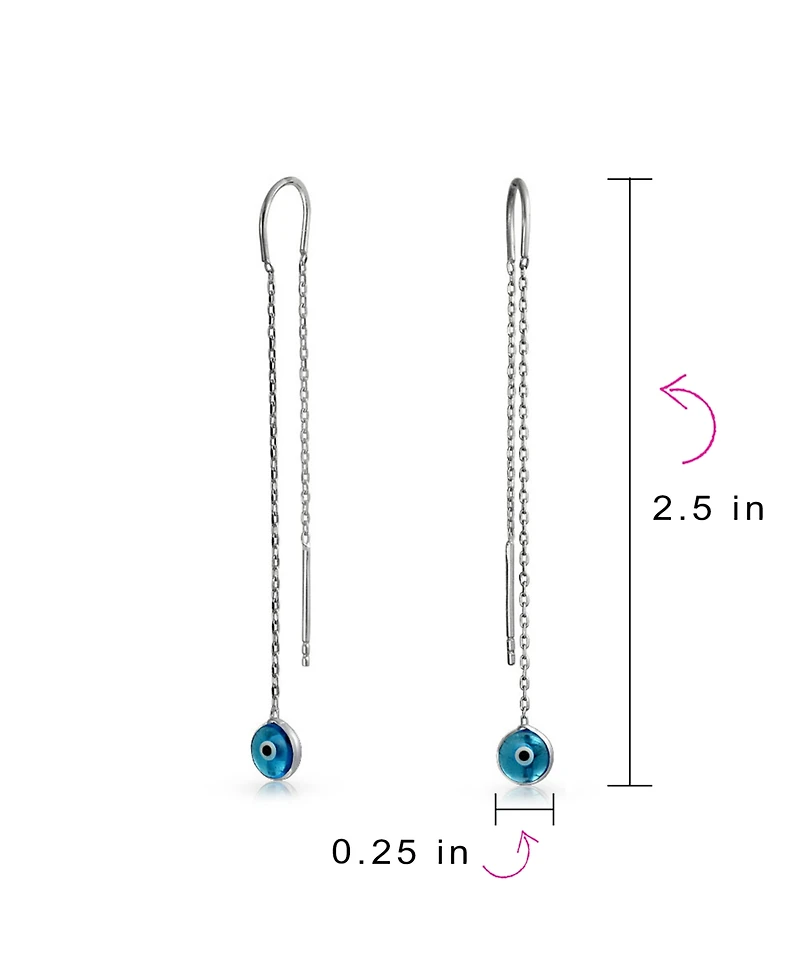 Bling Jewelry Blue Nazar Evil Eye Murano Glass Spiritual Thin Chain Threader Earrings .925 Sterling Silver