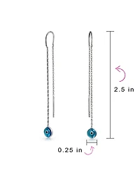 Bling Jewelry Blue Nazar Evil Eye Murano Glass Spiritual Thin Chain Threader Earrings .925 Sterling Silver