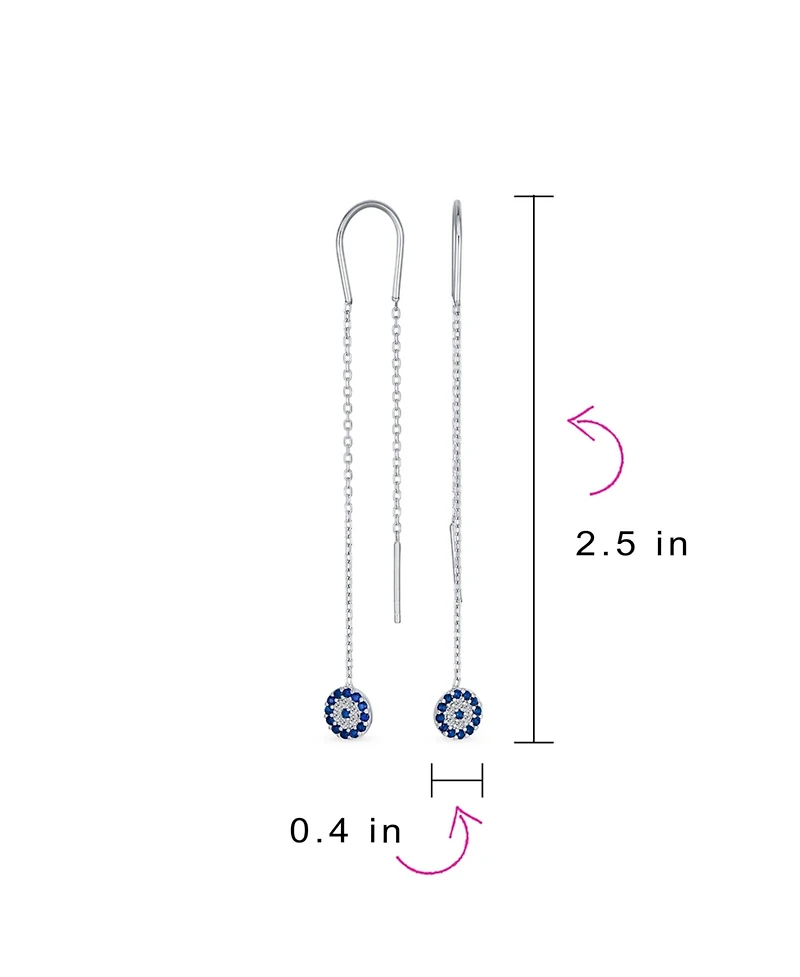 Bling Jewelry Blue Nazar Evil Eye Cubic Zirconia Pave Cz Spiritual Thin Chain Threader Earrings .925 Sterling Silver