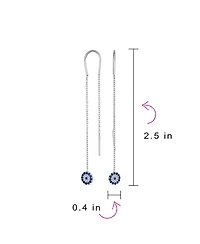 Bling Jewelry Blue Nazar Evil Eye Cubic Zirconia Pave Cz Spiritual Thin Chain Threader Earrings .925 Sterling Silver