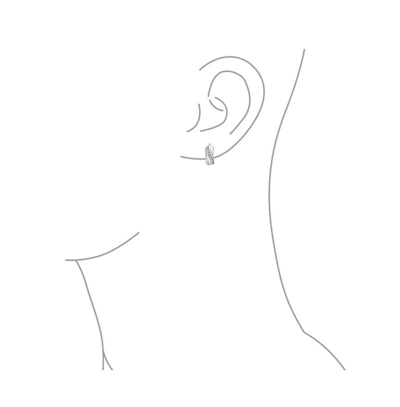 Bling Jewelry Elegant Cubic Zirconia Cz Accent Stripe Cross Twist Huggie Small Hoop Earrings For Women .925 Sterling Silver