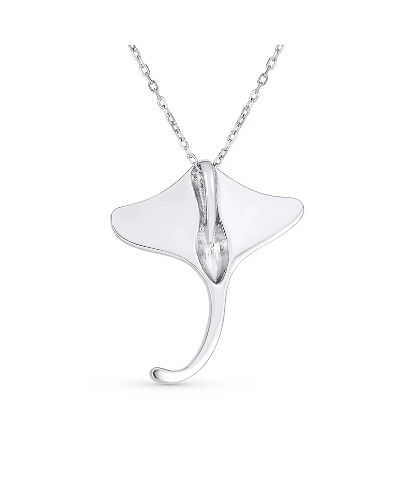 Bling Jewelry Large Nautical Ocean Blue Created Opal Inlay Stingray Pendant Necklace .925 Sterling Silver