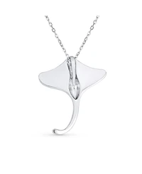 Bling Jewelry Large Nautical Ocean Blue Created Opal Inlay Stingray Pendant Necklace .925 Sterling Silver