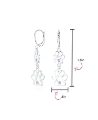 Bling Jewelry Bff Cut Out Open Animal Lover Pet Dog Cat Paw Print Dangle Stud Earrings Puppy Cubic Zirconia .925 Sterling Silver Lever Back Push