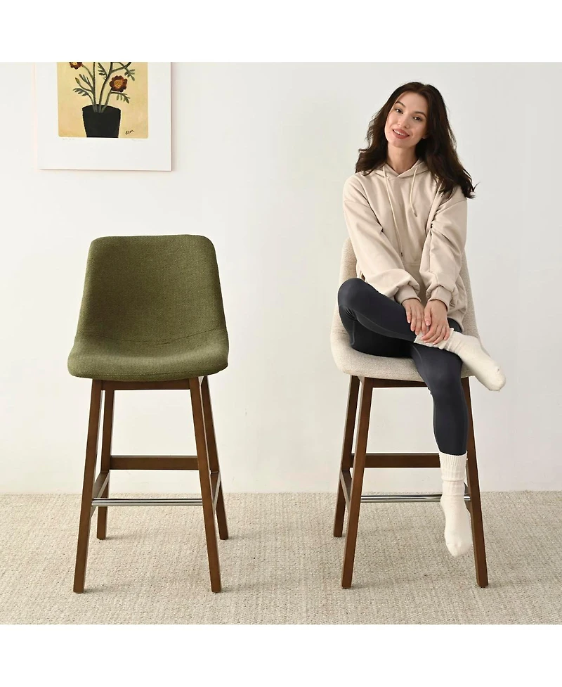 Set of 2 Upholstered Bar Stools with Solid Wood Legs, Modern Counter Height Chairs for Kitchen Island, Bar, or Dining Room-Maison Boucle