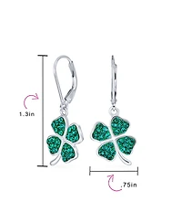 Bling Jewelry Celtic Irish Good Luck Sparkling Green Crystal Clover Shamrock Dangle Earrings Charm .925 Sterling Silver Lever back