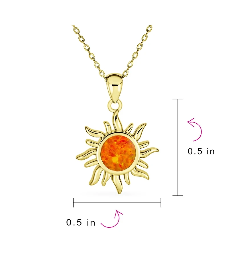 Bling Jewelry Irradiance Cz Accents Summer Beach Fun Created Orange Fire Opal Flaming Sunshine Star Sunburst Necklace Pendant Yellow Gold Plated .925