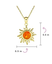 Bling Jewelry Irradiance Cz Accents Summer Beach Fun Created Orange Fire Opal Flaming Sunshine Star Sunburst Necklace Pendant Yellow Gold Plated .925