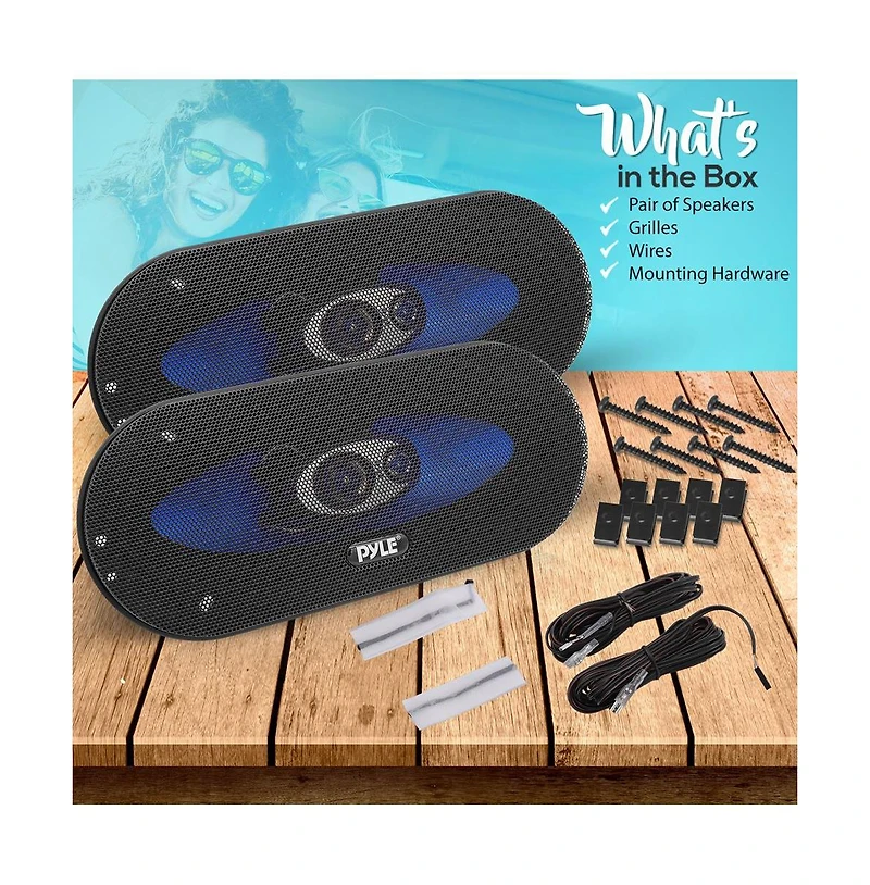 Pyle 4" x 10" Three-Way Triaxial Speaker System, 300 Watt, Blue