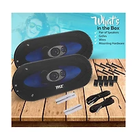 Pyle 4" x 10" Three-Way Triaxial Speaker System, 300 Watt, Blue