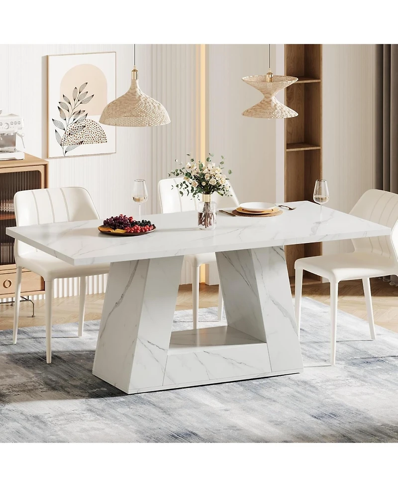 Tribesigns Dining Table for 4 to 6 People, 63" Rectangular Dining Room Table, Modern Wooden Faux Marble Dinner Table with Sturdy Base for Kitchen