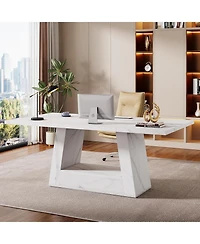 Tribesigns Modern Computer Desk, 63-Inch Large Office Simple Style Executive Desk Study Table with Sturdy Base, Wooden Faux Marble Writing