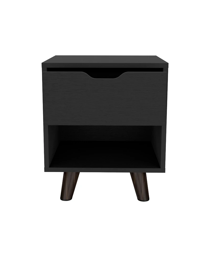 Cliff Modern Nightstand 19"H with Spacious Drawer, Open Storage Shelf and Chic Wooden Legs