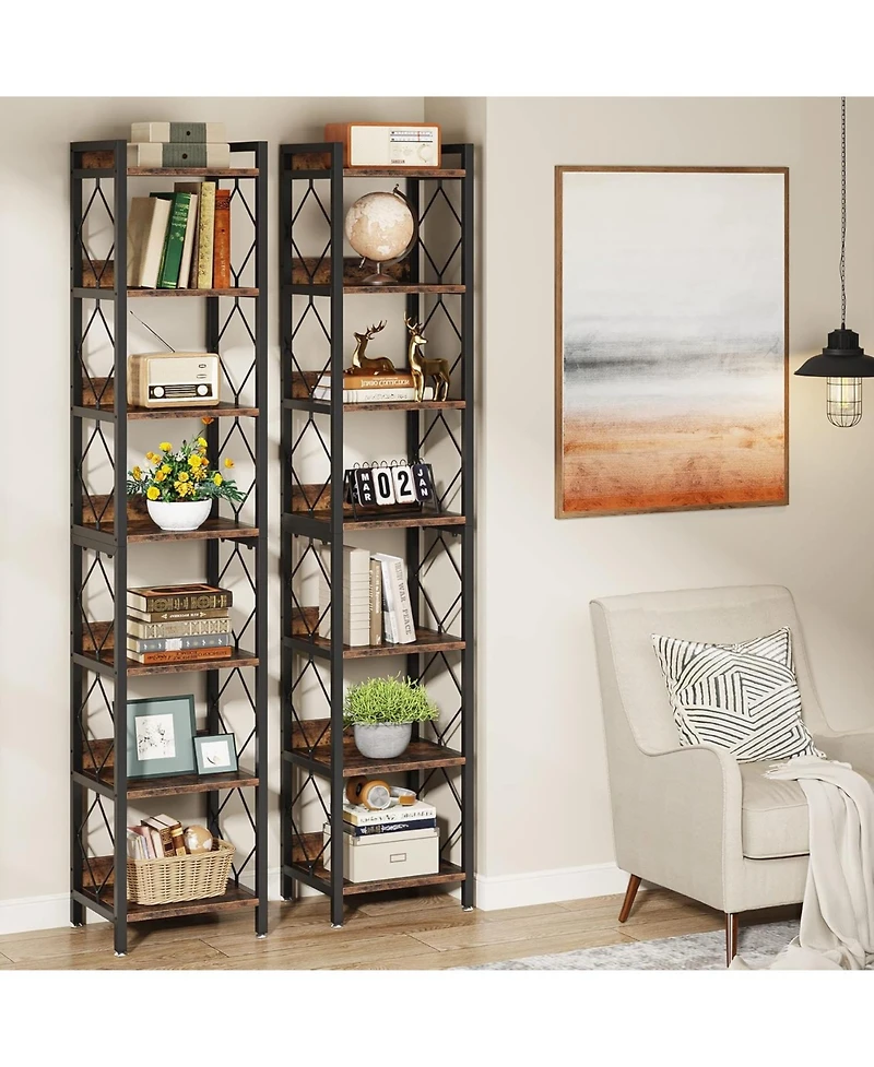 Tribesigns 78.7" Extra Tall Corner Shelf, 7 Tier Skinny Bookcase Corner Bookshelf for Small Spaces, Freestanding Display Shelves, Narrow Corner Storag