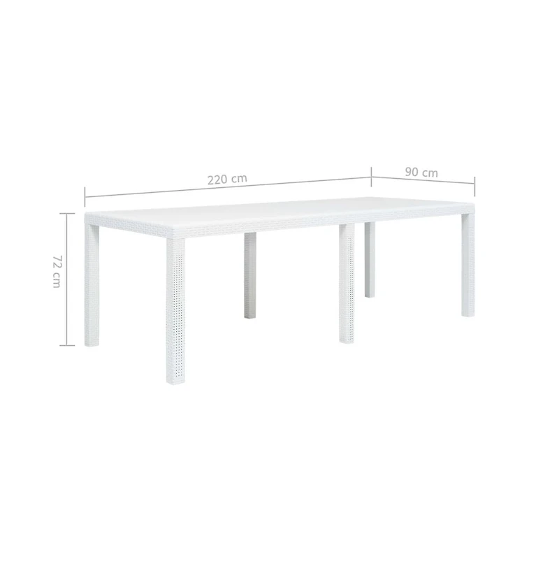 vidaXL Patio Table White 86.6"x35.4"x28.3" Plastic Rattan Look