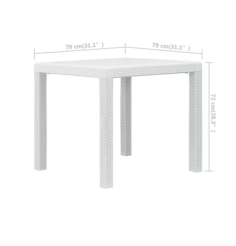 vidaXL Patio Table White 31.1"x31.1"x28.3" Plastic Rattan Look