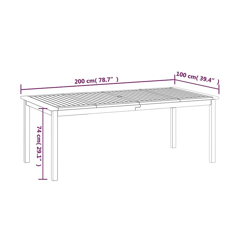 vidaXL Patio Table 78.7"x39.4"x29.1" Solid Wood Acacia