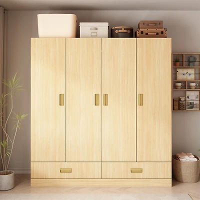 Famapy Brown Wood 4-Door Big Wardrobe Armoires with 2-Drawers