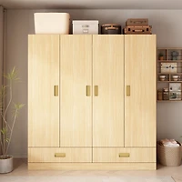 Famapy Brown Wood 4-Door Big Wardrobe Armoires with 2-Drawers