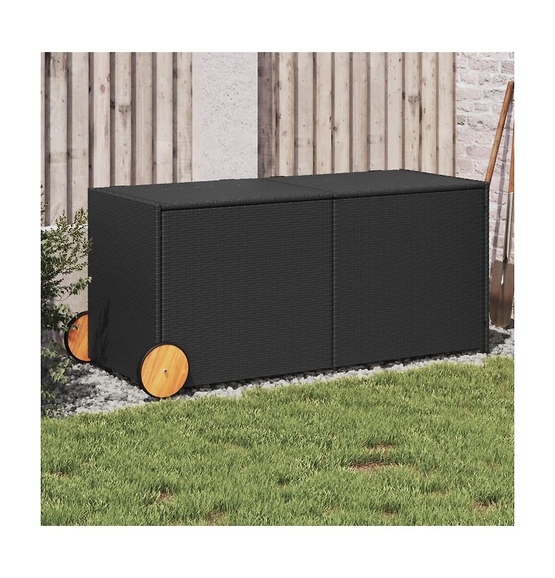 vidaXL Garden Storage Box with Wheels Black 74.8 Gal Poly Rattan