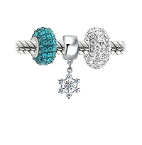 Bling Jewelry Blue White Crystal Cz Christmas Charm Bead Snowflake Sterling Silver for Bracelets