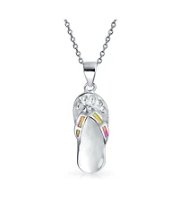 Bling Jewelry Pink Rainbow Created Opal Nautical Flip Flop Sandal Pendant Necklace .925 Sterling Silver