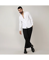 Men's Chalk White Self-Design Striped Shirt