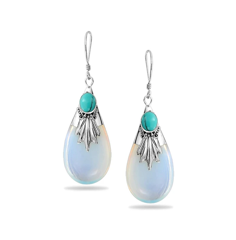 Bling Jewelry Western Style Rainbow Opalite Glass Teardrop Pear Shaped Dangle Earrings Sterling Silver Fish Hook