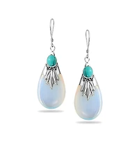 Bling Jewelry Western Style Rainbow Opalite Glass Teardrop Pear Shaped Dangle Earrings Sterling Silver Fish Hook