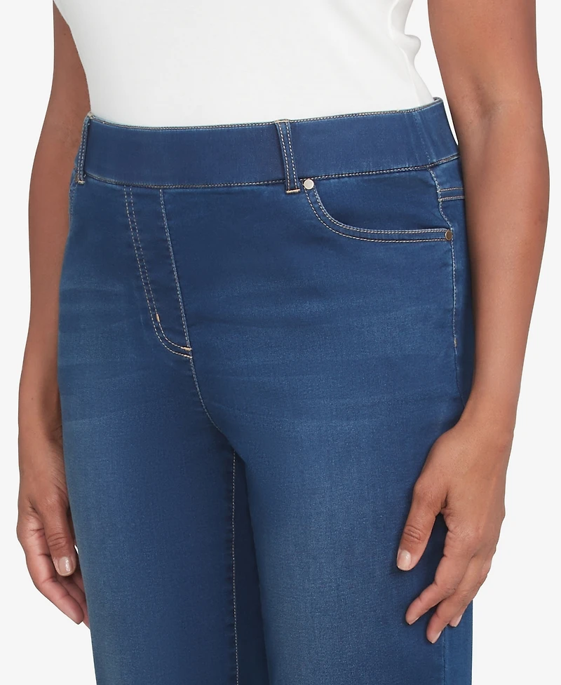 Alfred Dunner Women's Harvest Moon Super Stretch Faux Fly Denim Medium Length Pants