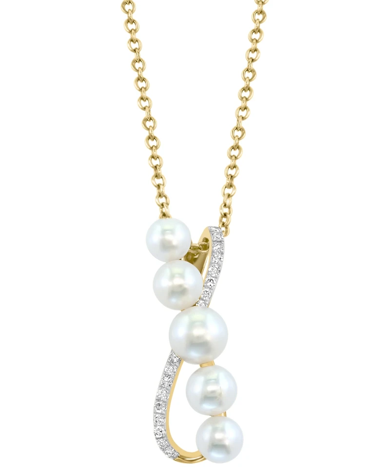 Effy Cultured Freshwater Pearl (3-1/2-5mm) & Diamond (1/20 ct. t.w.) Crossover Pendant Necklace in 14k Gold, 18" + 1" extender
