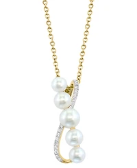 Effy Cultured Freshwater Pearl (3-1/2-5mm) & Diamond (1/20 ct. t.w.) Crossover Pendant Necklace in 14k Gold, 18" + 1" extender