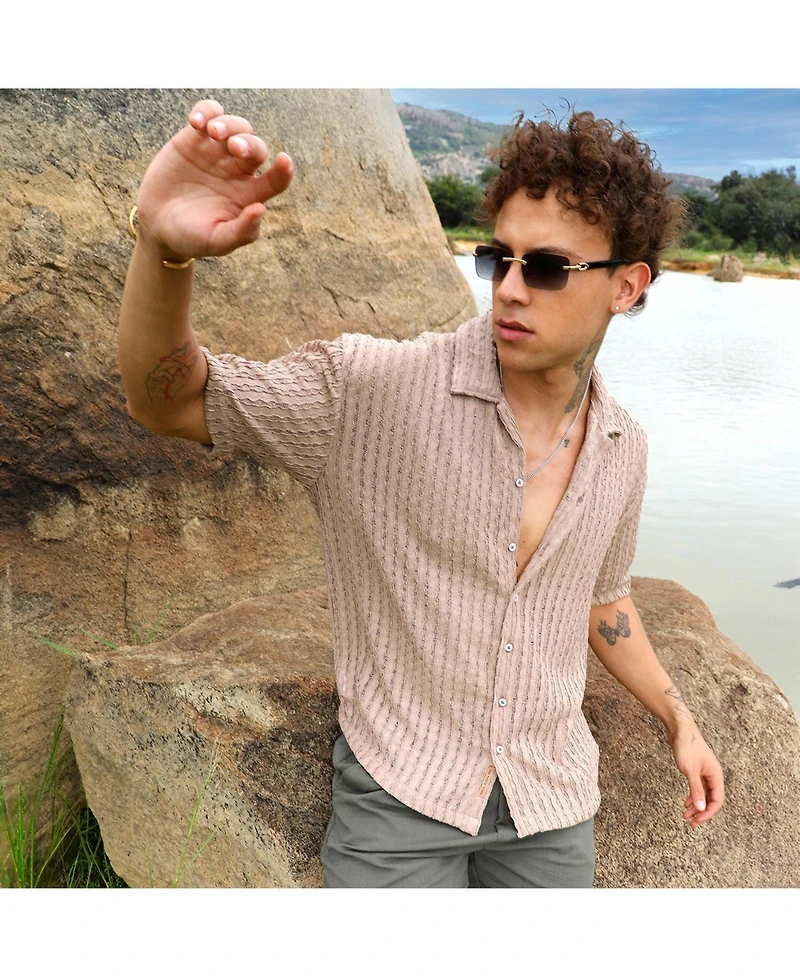 Men's Peanut Brown Striped Knit Oversized Shirt