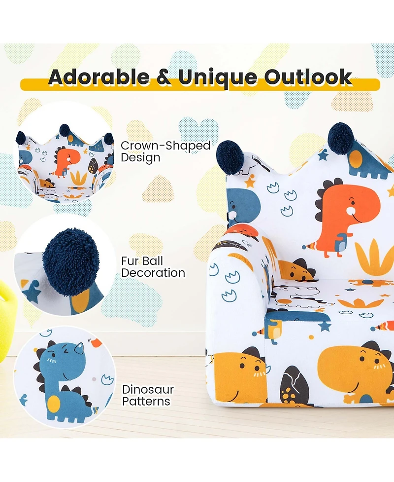 Kids Sofa Chair Foam Filled Armchair Dinosaur Toddler Couch with Cover & Pillow