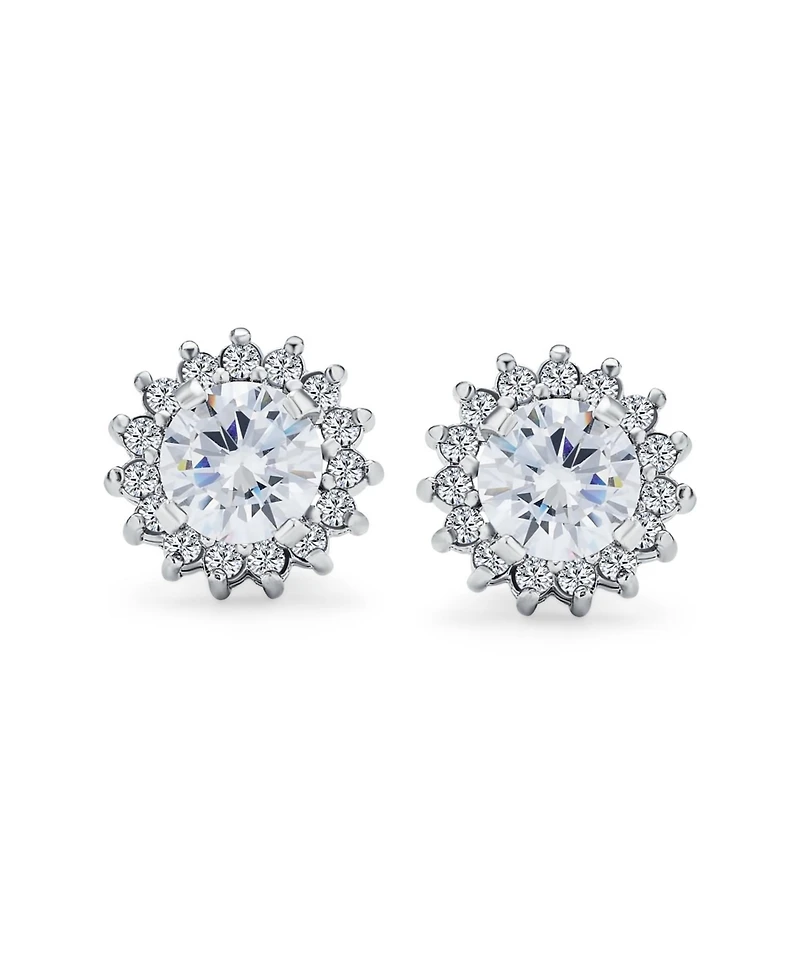 Bling Jewelry 2 In 1 Removable Jackets Cubic Zirconia Cz Crown Halo Ear Jacket with Round Solitaire Stud Earrings .925 Sterling Silver